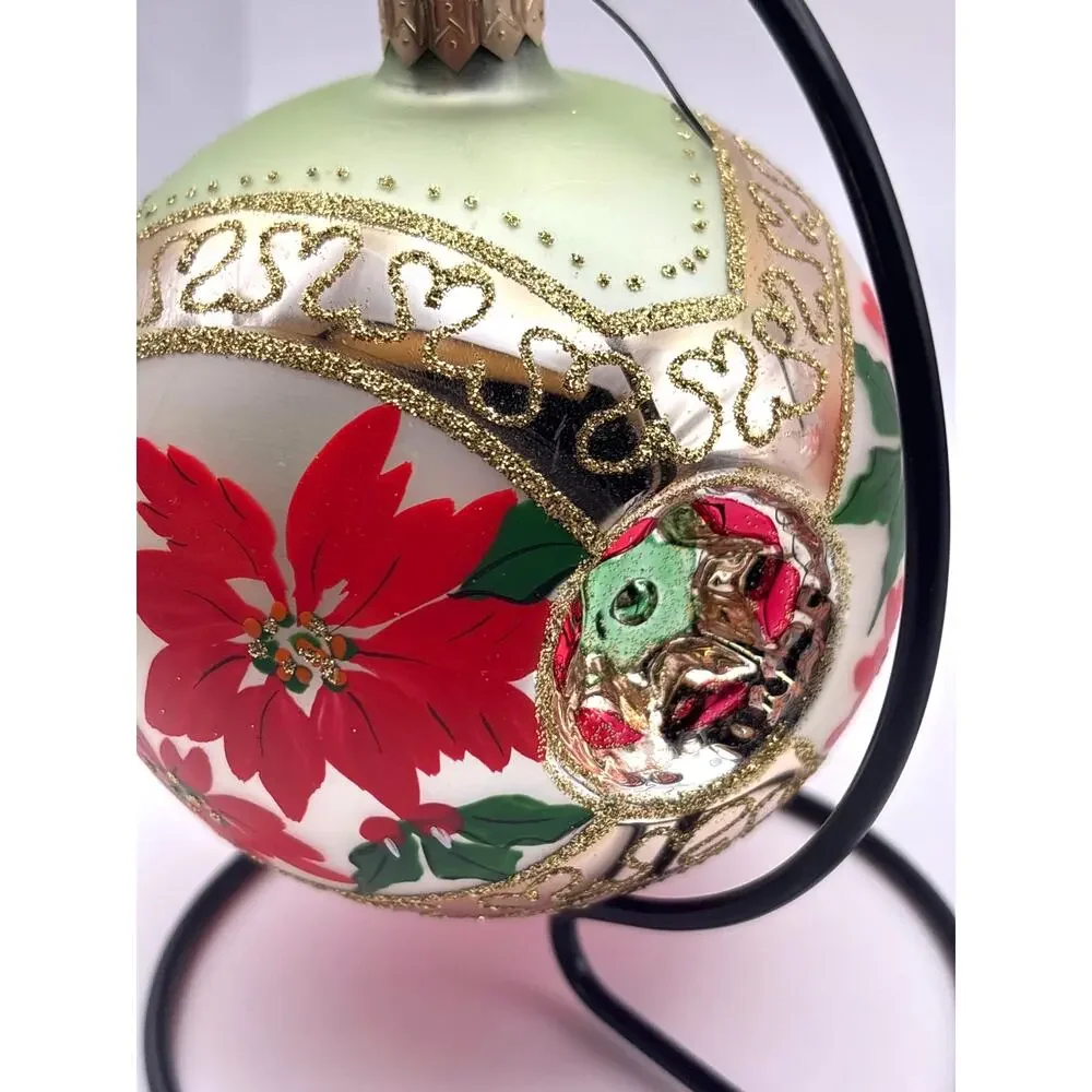 Hallmark Keepsake Ornament Gold Indent Poinsettia Design 1998 & Acrylic Ornament